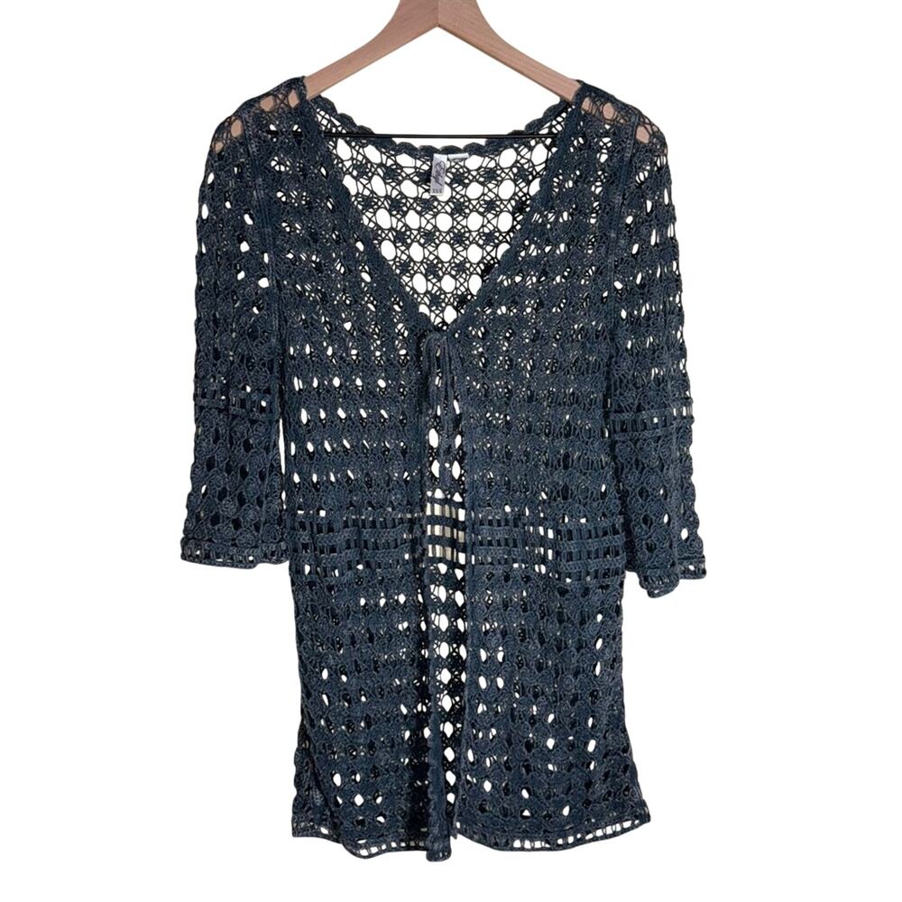 VINTAGE ETHYL Y2K crochet knit boho cottagecore whimsy tie front cardigan S
